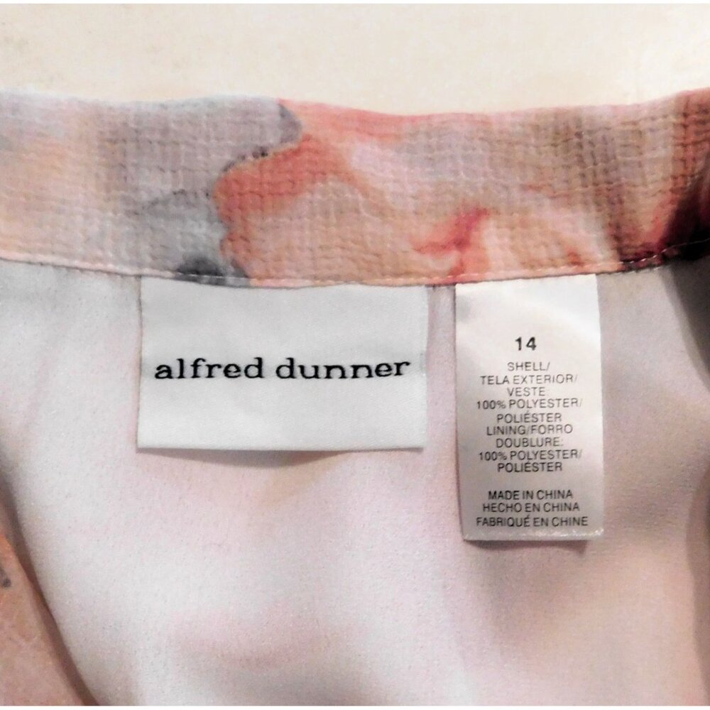 Alfred Dunner Womens Blouse Size 14 Pink Gray White Floral Short Sleeve Button - Picture 7 of 7